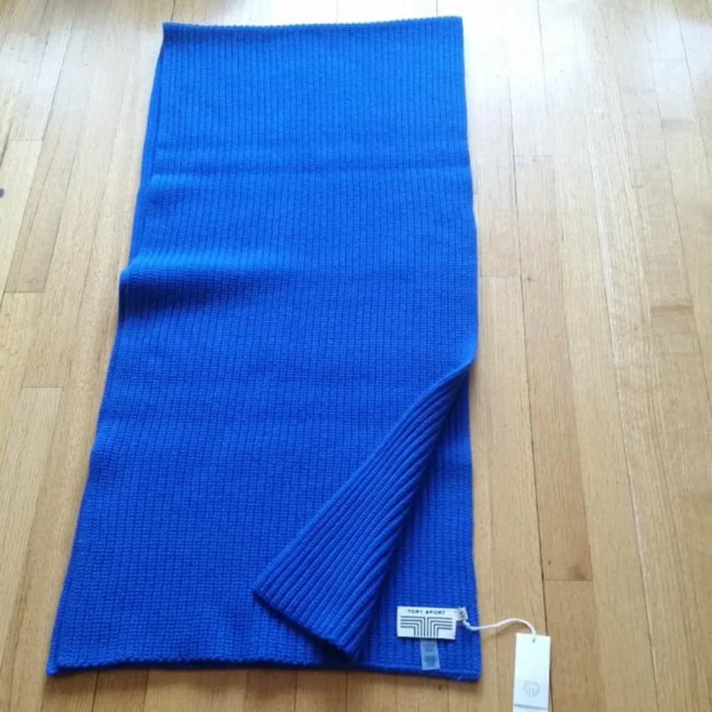 Tory Burch Royal Blue Ribbed Knit Scarf